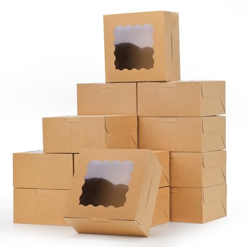 Moretoes 80pcs Brown Bakery Cookie Boxes with Window - 6x6x3 Inches