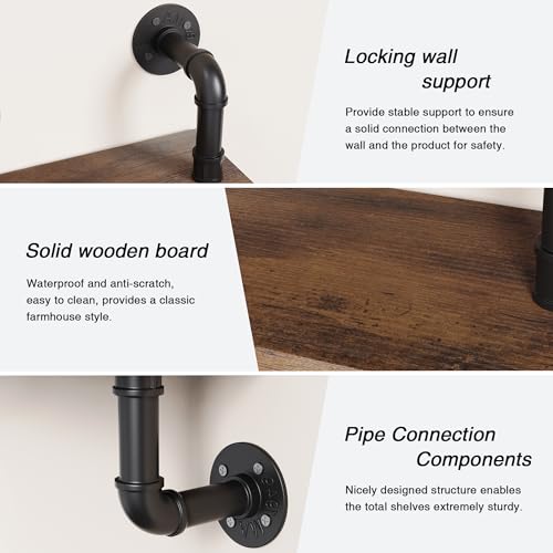 Merapi 3-Tier Rustic Industrial Wall Shelves - Floating Pipe Shelves