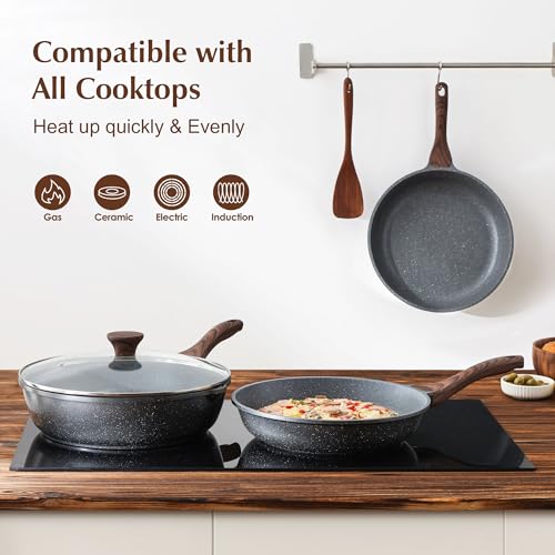 12.5 Inch Nonstick Frying Pan Skillet with Swiss Granite Coating - Gray