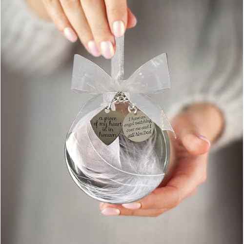 Dad Memorial Ornaments for Loss of Loved One, Sympathy Bereavement Gift, 8cm Clear Feather Ball Hanging Ornaments, A Piece of My Heart is in Heaven