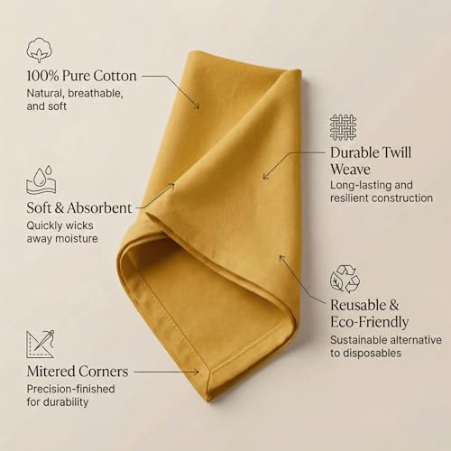 Accent Home Mustard Cotton Napkins 18x18 Inches Set of 12 - Mitered Corners