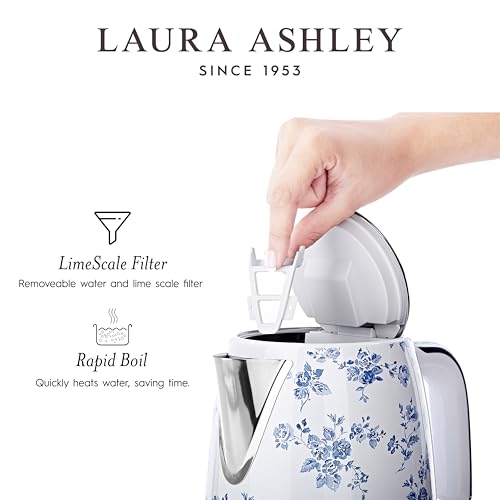 Laura Ashley 1.7L Electric Kettle China Rose – Fast Boil, Lime Scale Filter & Safety Features