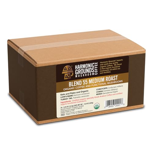 Organic Mushroom Coffee Pods - Medium Roast, K-Cup Compatible, 34 Count