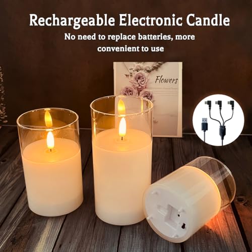 White Glass-Droplet Rechargeable Flameless Candles Set of 5 - Flickering LED Realistic Tea Lights for Home Decor