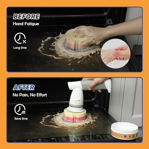 Electric Sponge Wand Scrubber with 5 Replaceable Heads for Kitchen & Bathroom Cleaning