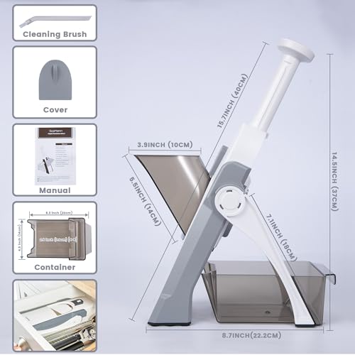 SupMaKin Grey Adjustable Mandoline Slicer for Kitchen - 0.1-8mm Thickness, Safe & Easy to Use