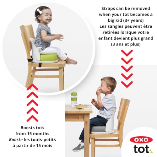 OXO Tot Perch Toddler Booster Seat Gray for Kitchen Chair, Removable Straps
