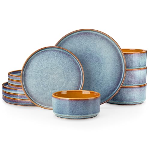 Vancasso Onion Ceramic Dinnerware Set for 4 - 12 Pieces Blue Reactive Glaze