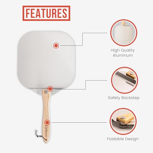 16 Inch Aluminum Pizza Peel with Foldable Wooden Handle - Commercial Baking Tool