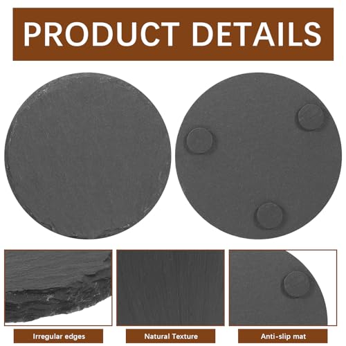72 Pcs Black Natural Slate Coasters Set with Anti-Scratch Bottoms - Round 4 Inch Laser Engraving Blanks - Ideal for Home, Office, Bar, Gifts (Variation: 72 Round Coasters)