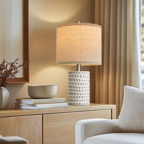 PORTRES White 18.25-inch Modern Ceramic Table Lamps Set of 2 for Bedroom & Living Room