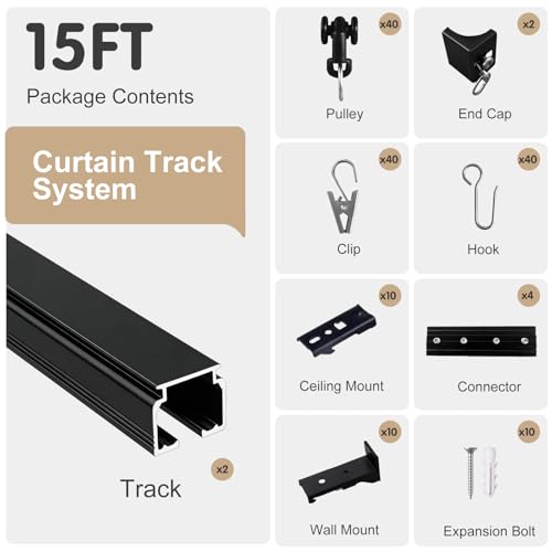 MaKefeile Heavy Duty Ceiling Curtain Track System Black 12ft-15ft for Room Divider