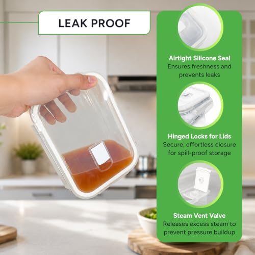 PrepNaturals 5 Pack 30oz Glass Meal Prep Containers - 1 Compartment Variation