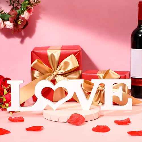 Kigley Wooden Love Sign Wedding Table Decorations Wood Love Letters Bridal Shower Signs for Home Decor Married Anniversary Party Wedding Party Proposal Ceremony(White)
