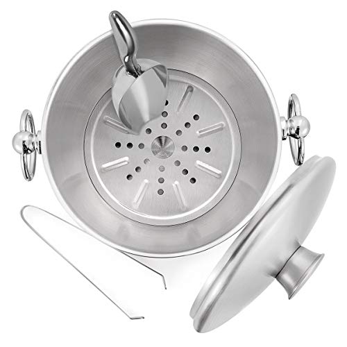 WENEGG Stainless Steel 3L Insulated Ice Bucket with Lid, Tongs & Strainer