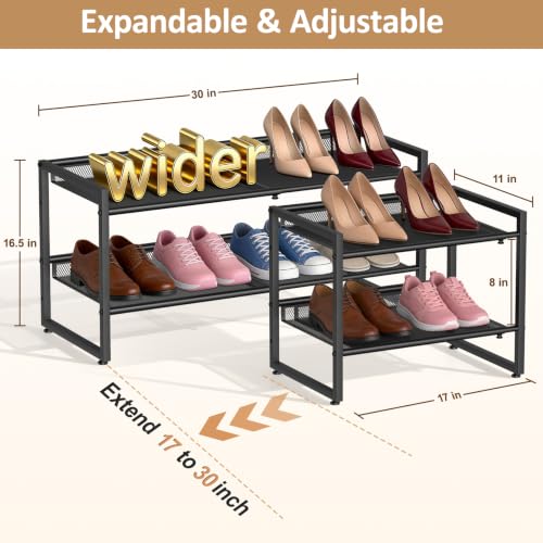2-Tier Expandable Shoe Rack Organizer for Entryway & Closet – Adjustable, Durable Mesh for High Heels & Boots