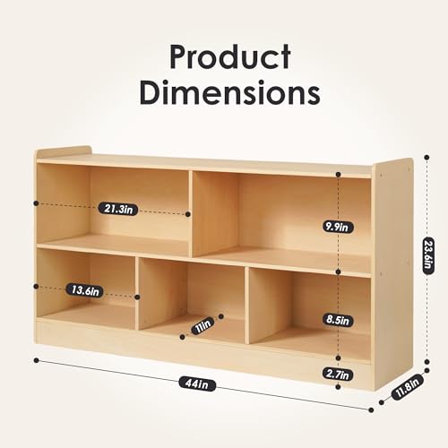 Leeshyah Montessori Book and Toy Shelf for Kids Natural Birch Plywood 5-Section Organizer