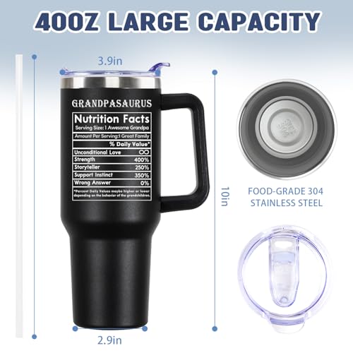 Grandpa Saurus 40oz Tumbler - Grandpa B Variation, Gift Set with Straw