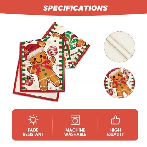 Artoid Mode Gingerbread Xmas Table Runner 13x72 Inch Red Holiday Decor