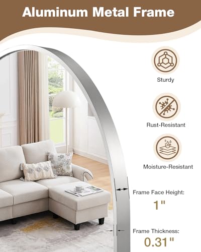 Umzodo 30x36 Arched Bathroom Vanity Mirror with Brushed Nickel Aluminum Frame - Horizontal/Vertical Mount