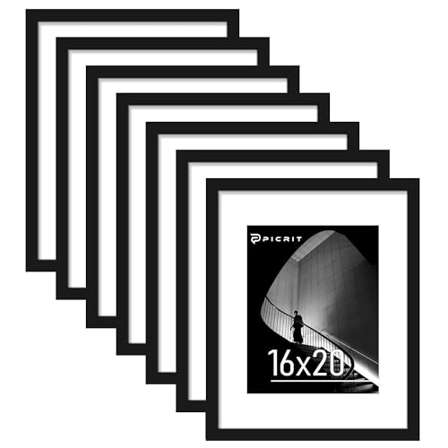 Picrit 16x20 Black Picture Frame Set of 7 - Wall Decor, Mat Optional