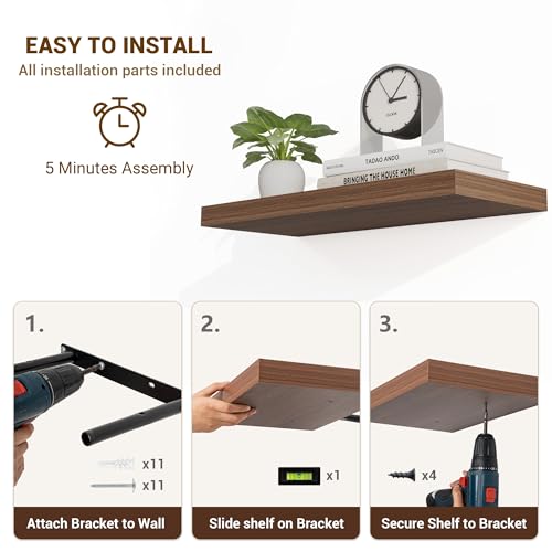 Floating Wall Shelves - Walnut, 48x9.25 Inches, 1 Piece - Modern Wall Storage