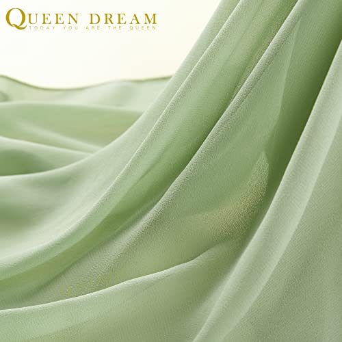 Sage Green Table Runner 27x120in Chiffon 1pc with White Ribbon – 10ft Wedding Decor