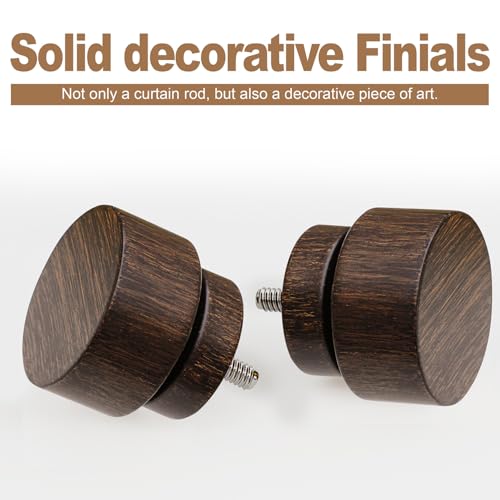 Deep Walnut Wood Curtain Rods 2 Pack - Heavy Duty Adjustable Window Rods 28-48 inches