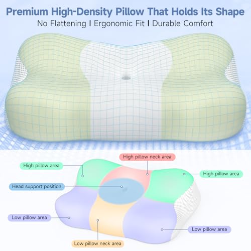 VYLEE Green Memory Foam Cervical Neck Pillow Ergonomic High-Low Support