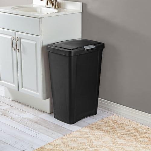 13 Gallon TouchTop Lidded Wastebasket - Black, Pack of 4