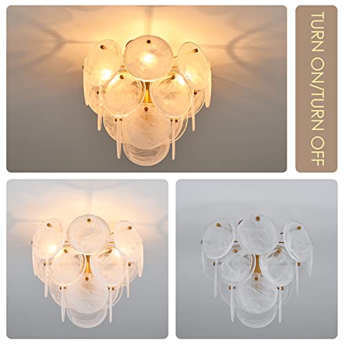Gold Modern Flush Mount Glass Ceiling Light - 4-Light Vintage Chandelier for Bedroom Hallway