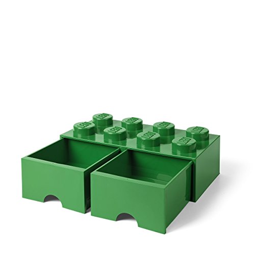 Dark Green LEGO Brick Drawer with 8 Knobs & 2 Stackable Drawers