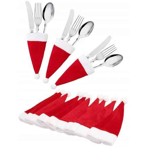 Christmas Santa Hats Silverware Holders, Xmas Party Dinner Utensil Organizers Decorations Supplies 32pcs