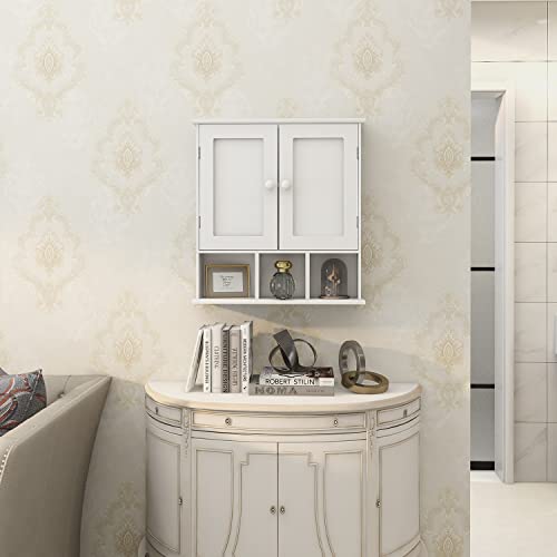 White Bathroom Wall Cabinet with 2 Doors & Adjustable Shelves - TaoHFE