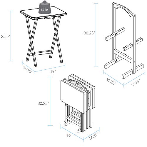 Casual Home 5-Piece Tray Table Set - Espresso Wood Folding Tables with Storage Stand