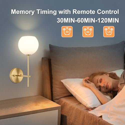 Gold Battery Operated Wall Sconces Set of 2, Rechargeable Wireless