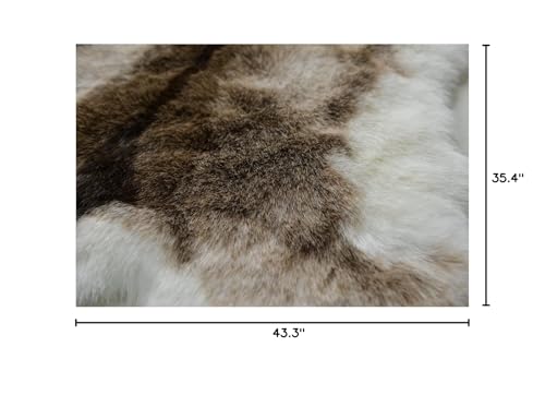 Reindeer Faux Sheepskin Rug 3.6x2.9 ft White & Grey Deer Animal Skin Accent