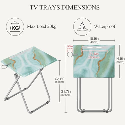 Sea Blue Marble 4-Piece Folding TV Tray Set - Portable Dinner & Snack Tables