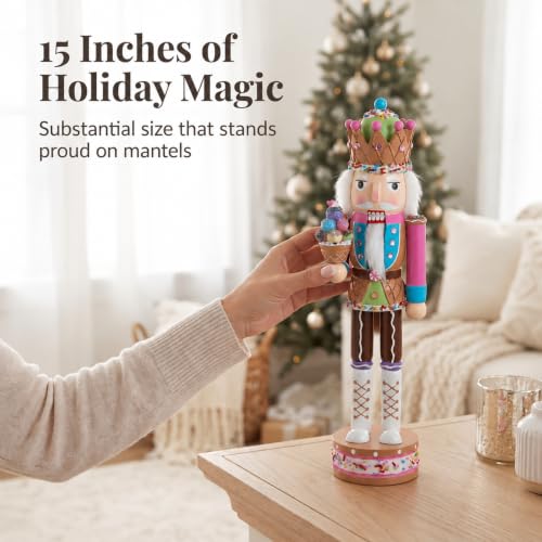 Candy Themed Nutcracker Figurine - 15 inch Wood Holiday Decor