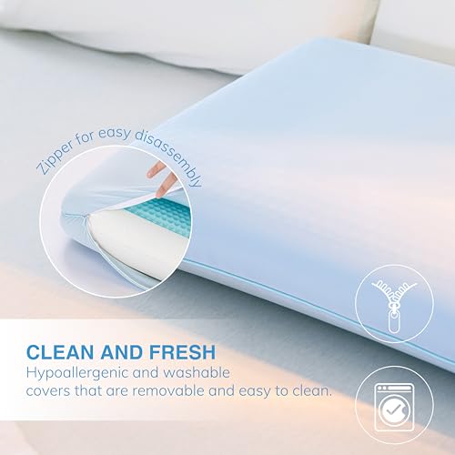 Reversible Cooling Gel Memory Foam Pillow - Blue, Queen Size Neck Support