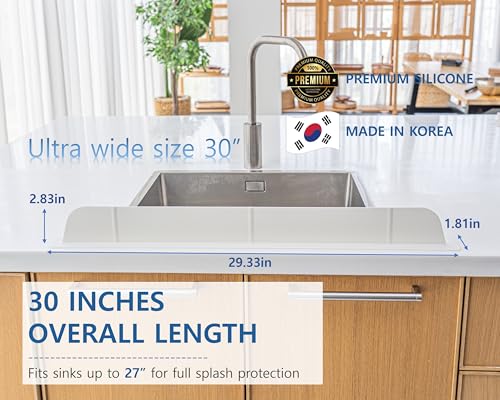 Eco White Ultra Wide 30-Inch Silicone Kitchen Sink Splash Guard - No Suction Cups