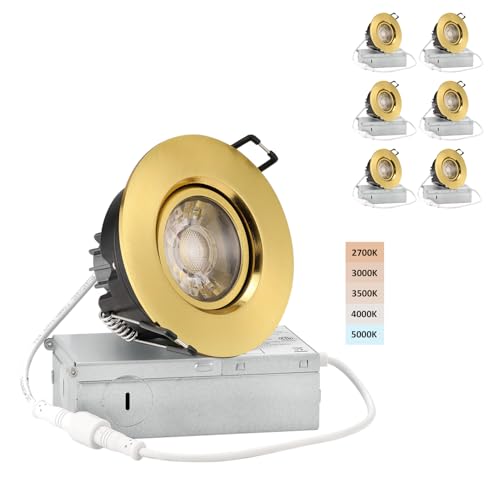 3 Inch Gimbal LED Recessed Lights 6 Pack - Adjustable Downlight, Gold - Variation of THIS listing