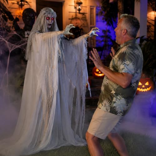 Fun Express Spooky Standing Ghost Girl Halloween Decoration - 5.7ft, Light-Up Eyes, Weather-Resistant Outdoor Prop