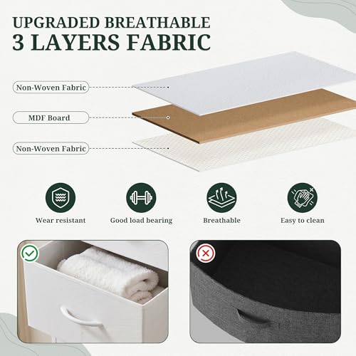 White Fabric Drawer Dresser with Wooden Top - 4 Drawers, 11.8"D x 17.7"W x 37.4"H