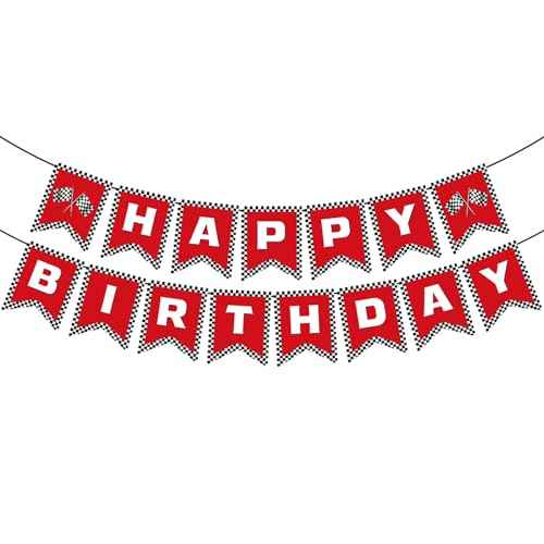 Red Race Car Party Banners - Happy Birthday Banners Checkered Garlands Banners- Racing Car Birthday Decorations Party Supplies