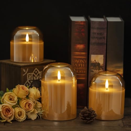 Gold Flameless Candles with Remote Control 4-6 Inch Flickering LED Pillars
