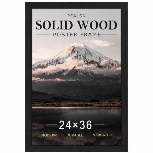 PEALSN 24x36 Black Wooden Poster Frame Wall Mount Display - Solid, Easy Install