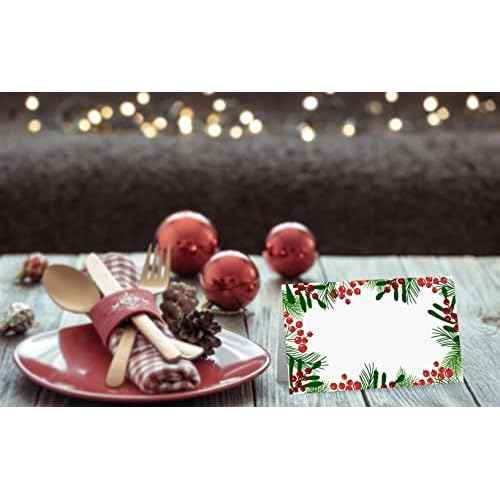 Place Cards for Christmas Party, Editable Name Cards, Seating for Tables, Tent Style for Wedding, Dinner Party or Any Occasion, Easy Folding, Pack of 25 Escort Cards (A20)