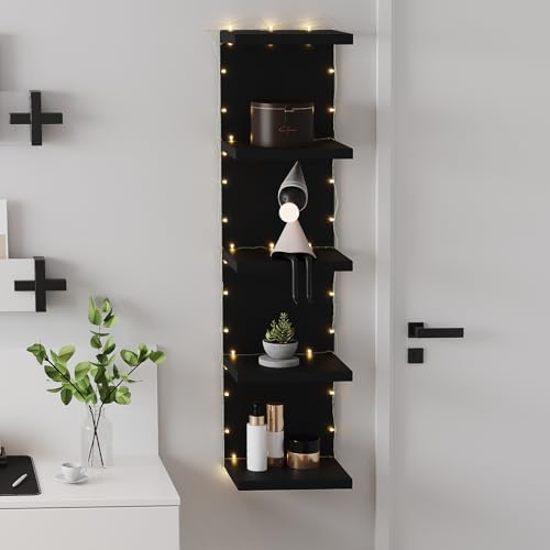 LitaEther 5-Tier Black Floating Wall Shelf Set of 2 - Modern Display Storage