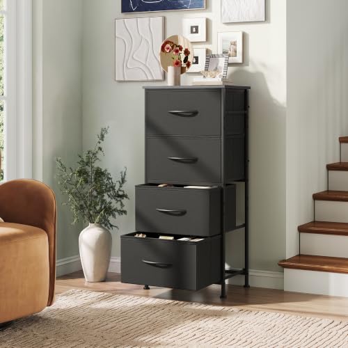 WLIVE Charcoal Black Small Dresser Nightstand with 4 Drawers for Bedroom